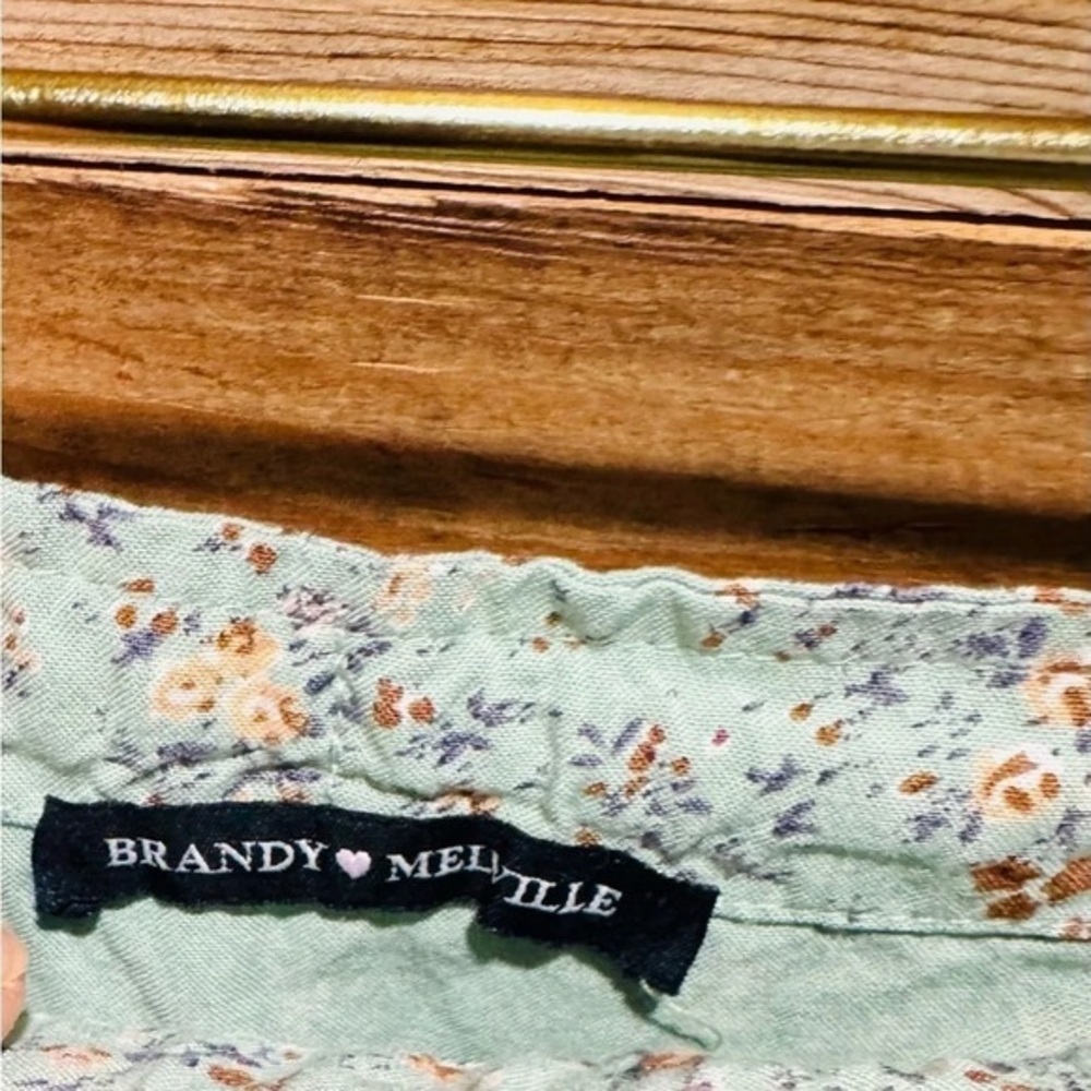 Brandy Melville Green Floral skirt drawstring tier ruffleUSL festival mint pink - Picture 3 of 4